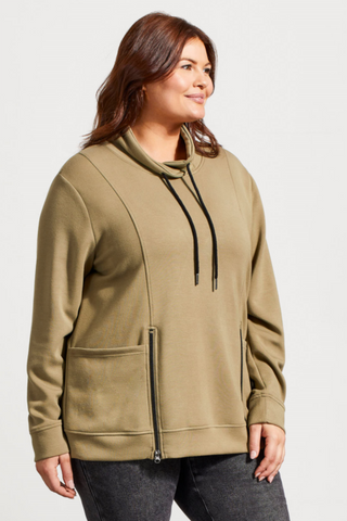 FUNNEL NECK TOP WITH POCKETS-Aloe