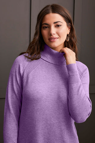 RAGLAN SLEEVE COWL NECK SWEATER WITH FRONT STITCH PATTERN-Orchid