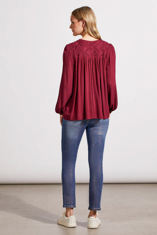 LONG SLEEVE BLOUSE WITH EMBROIDERY-Port wine