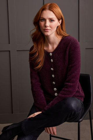 SWEATER CARDIGAN WITH FANCY BUTTONS-Raisin