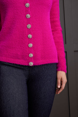 SWEATER CARDIGAN WITH FANCY BUTTONS-Deep magenta