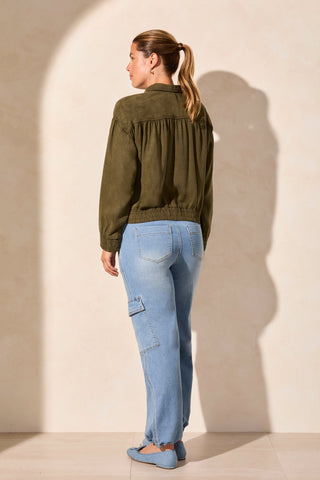 CASUAL LYOCELL JACKET WITH ELASTIC WAIST-Olive