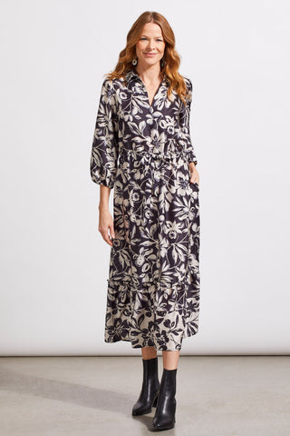 alt view 1 - 3/4 SLEEVE MAXI DRESS WITH TIE AT WAIST-Black