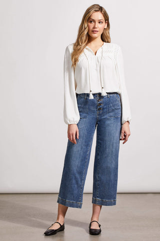 alt view 1 - AUDREY BUTTON FLY WIDE LEG CROP JEANS-River blue