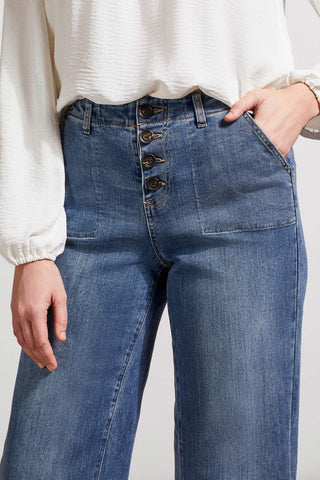 alt view 2 - AUDREY BUTTON FLY WIDE LEG CROP JEANS-River blue