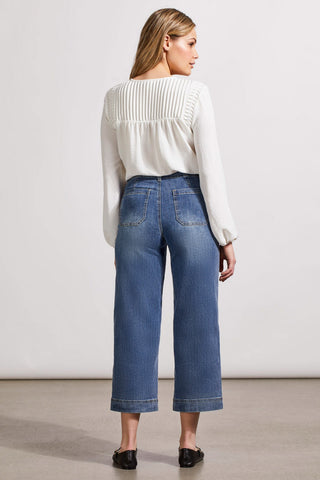 alt view 4 - AUDREY BUTTON FLY WIDE LEG CROP JEANS-River blue