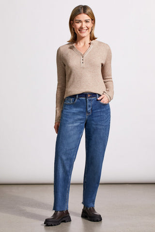 alt view 1 - AUDREY GIRLFRIEND STRAIGHT ANKLE JEANS WITH CONTRAST WAISTBAND-Soft indigo