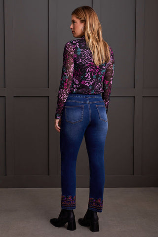 alt view 3 - AUDREY PULL-ON STRAIGHT LEG JEANS WITH EMBROIDERY-Dk cobalt