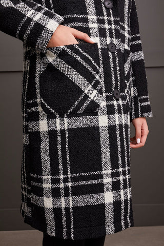 alt view 3 - BOUCLE PLAID DUSTER COAT-Black