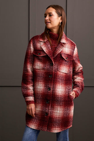 alt view 2 - BOUCLE PLAID JACKET WITH NOTCH COLLAR-Port wine