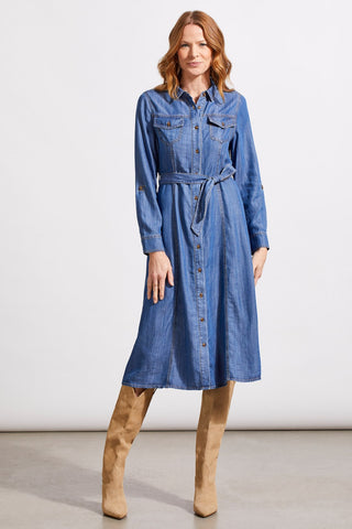 alt view 1 - BUTTON-UP TENCEL MIDI DRESS WITH ROLL-UP SLEEVES-Blue jay