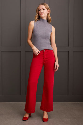 alt view 1 - COMFORT STRETCH FLY FRONT WIDE LEG PANTS-Scarlet