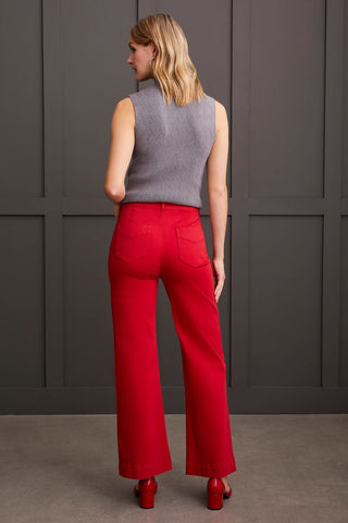 alt view 2 - COMFORT STRETCH FLY FRONT WIDE LEG PANTS-Scarlet