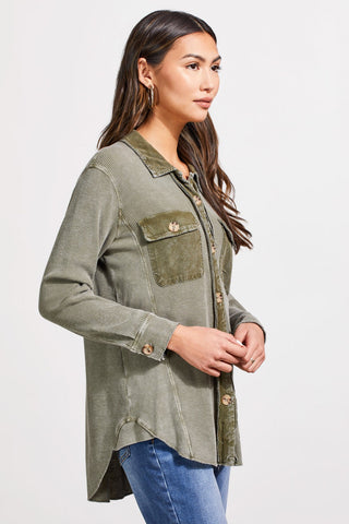 alt view 2 - COTTON BUTTON-UP SHACKET-Clover leaf