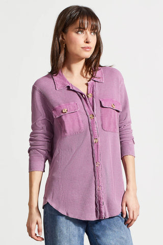 alt view 1 - COTTON BUTTON-UP SHACKET-Grape