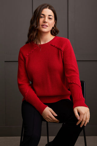 alt view 1 - CREW NECK SWEATER WITH LACE-UP DETAIL-Scarlet