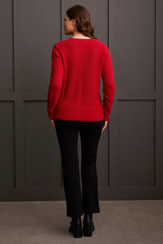 alt view 3 - CREW NECK SWEATER WITH LACE-UP DETAIL-Scarlet