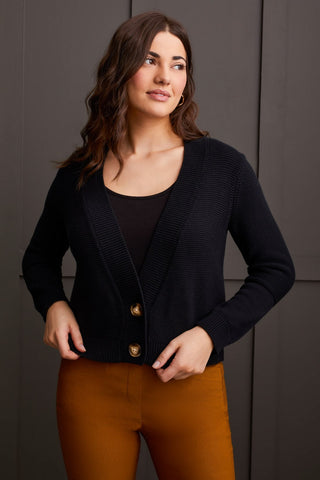 alt view 1 - CROPPED SWEATER CARDIGAN-Black