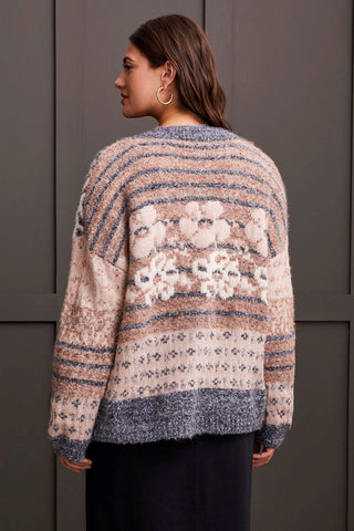 alt view 3 - DOUBLE KNIT JACQUARD SWEATER CARDIGAN-Grey mix