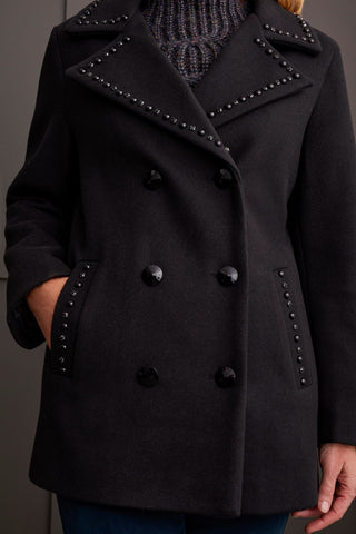 alt view 3 - EMBELLISHED DOUBLE-BREASTED WOOL PEACOAT-Black