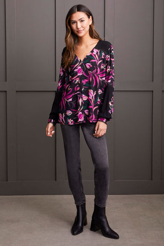 alt view 2 - EMBROIDERED BUTTON-UP BLOUSE-Deep magenta