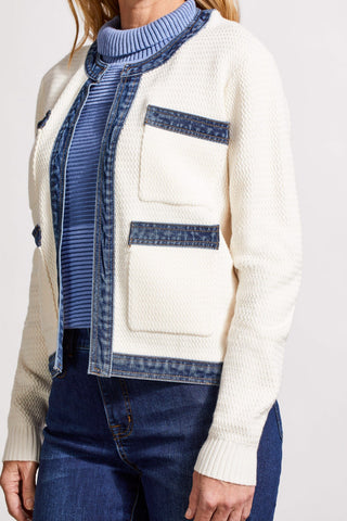 alt view 4 - FANCY DENIM TRIM SWEATER JACKET-Eggshell