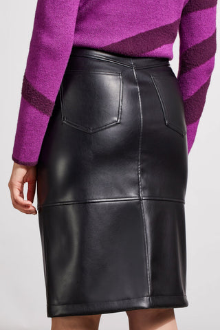 alt view 2 - FAUX LEATHER SKIRT WITH FRONT SLIT-Black