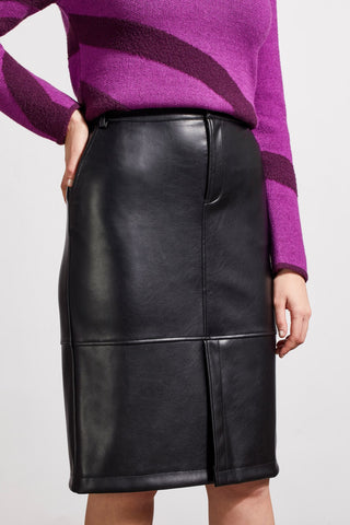 alt view 3 - FAUX LEATHER SKIRT WITH FRONT SLIT-Black