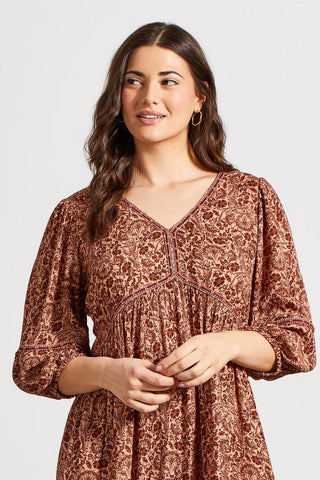 alt view 2 - FLOWY CHALLIS DRESS WITH EMBROIDERED SLEEVES-Cappuccino