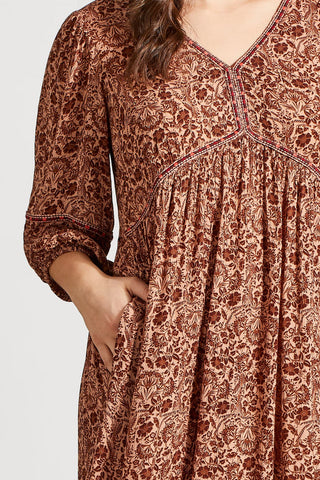 alt view 3 - FLOWY CHALLIS DRESS WITH EMBROIDERED SLEEVES-Cappuccino