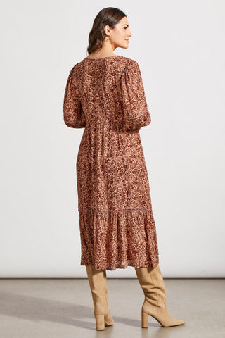 alt view 4 - FLOWY CHALLIS DRESS WITH EMBROIDERED SLEEVES-Cappuccino