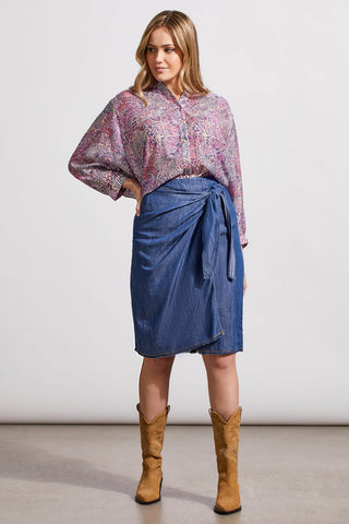 alt view 1 - FLOWY MIDI FAUX WRAP TENCEL SKIRT-Dk. chambray