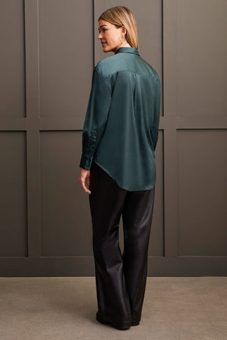 alt view 3 - FLOWY SATIN BUTTON-UP SHIRT-Alpine green