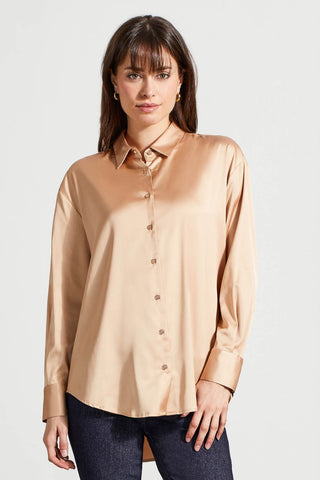 alt view 1 - FLOWY SATIN BUTTON-UP SHIRT-Beige