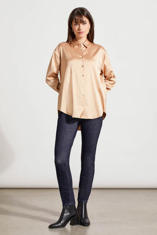 alt view 2 - FLOWY SATIN BUTTON-UP SHIRT-Beige