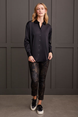 alt view 1 - FLOWY SATIN BUTTON-UP SHIRT-Black