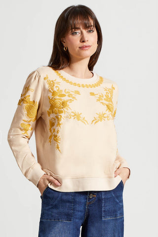 alt view 1 - FRENCH TERRY CREW NECK TOP WITH EMBROIDERY-Moonstone