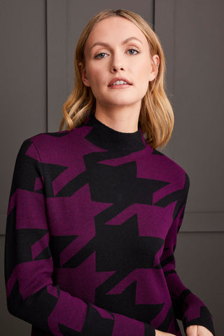 alt view 2 - FUNNEL NECK JACQUARD SWEATER DRESS-Dark plum