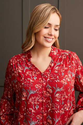 alt view 2 - JACQUARD CHALLIS BUTTON-UP BLOUSE-Scarlet