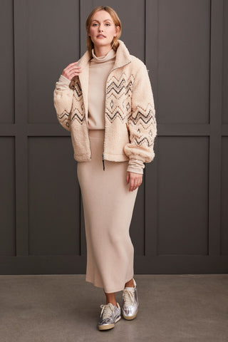 alt view 1 - LINED BOUCLE SHERPA JACKET WITH EMBROIDERY-Latte