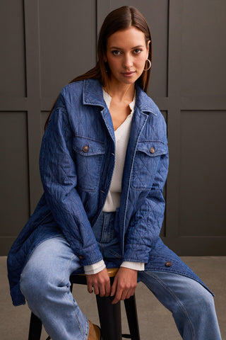 alt view 2 - LONG BUTTON-UP QUILTED JACKET-Bluechambray