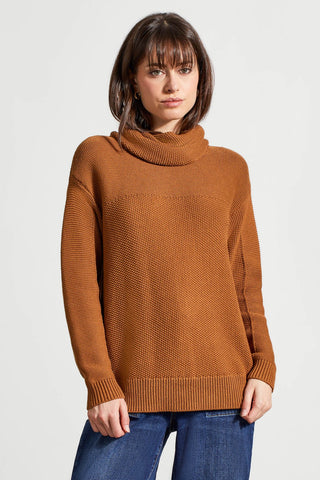 alt view 1 - LONG SLEEVE COWL NECK TUNIC WITH OPEN STITCH DETAIL-Walnut