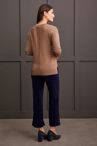 alt view 4 - LONG SLEEVE V-NECK SWEATER WITH CABLE KNIT DETAIL-Mocha