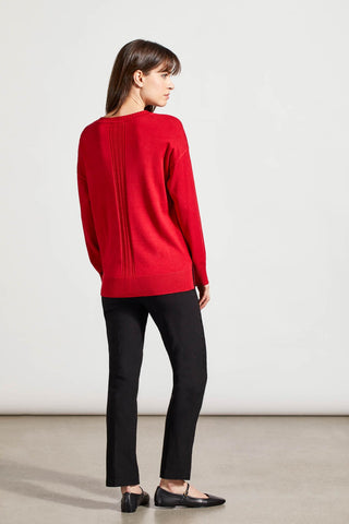 alt view 3 - LONG SLEEVE V-NECK SWEATER WITH CABLE KNIT DETAIL-Scarlet