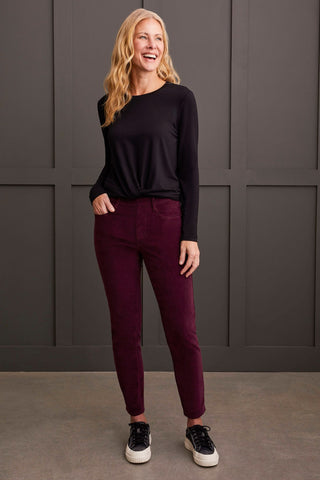 alt view 1 - MICRO CORD AUDREY PULL-ON SLIM ANKLE PANTS-Raisin