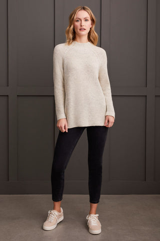 alt view 2 - MOCK NECK HEATHERED KNIT SWEATER WITH SIDE SLITS-Cream