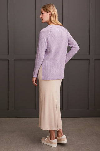 alt view 3 - MOCK NECK HEATHERED KNIT SWEATER WITH SIDE SLITS-Fair orchid