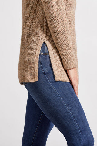 alt view 3 - MOCK NECK HEATHERED KNIT SWEATER WITH SIDE SLITS-Nutshell