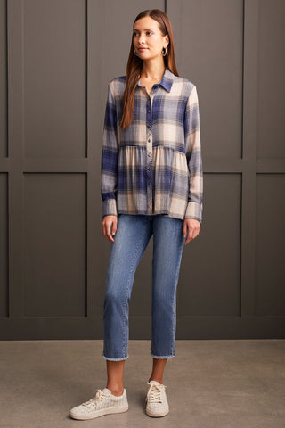 alt view 4 - PLAID PEPLUM BUTTON-UP-Blue jay