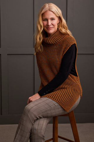 alt view 3 - PLAITED COWL NECK SWEATER-Walnut